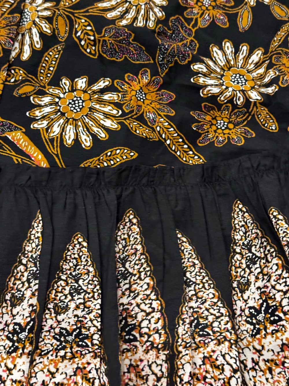 Cleobella Black Maxi Wrap Skirt w/ Floral Block Print 100% Organic Cotton - Picture 5 of 6